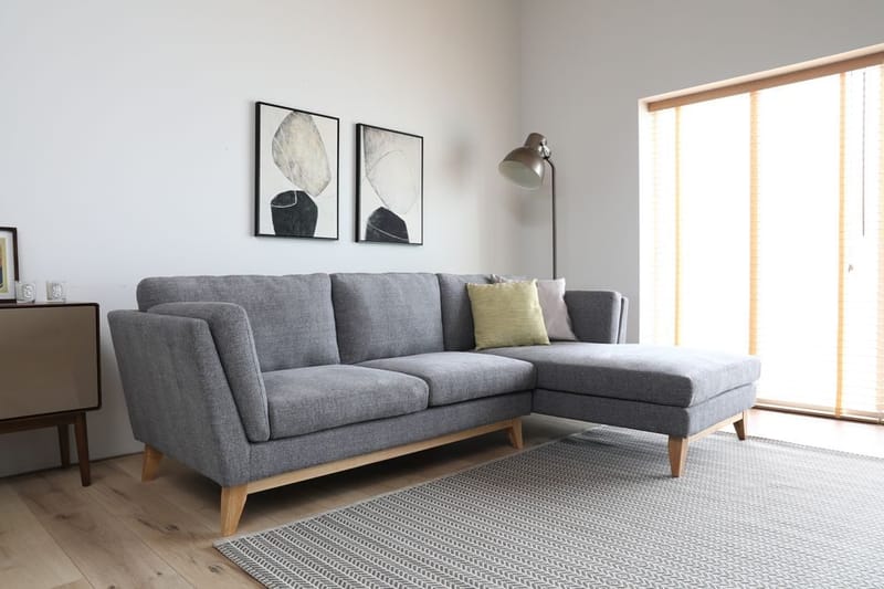 Soffa med divan grått tyg - 260 cm bred - grå - Products - Möbler - Soffa - Divansoffa & schäslongsoffa