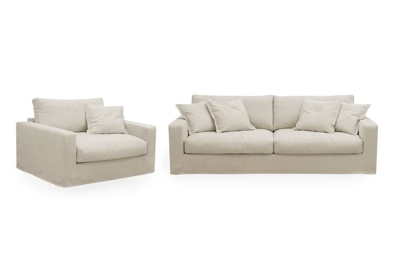 Valencia Extra Djup 3-sits soffa + fåtölj med avtagbar och tvättbar klädsel - Beige - Products - Möbler - Soffa - Soffgrupp