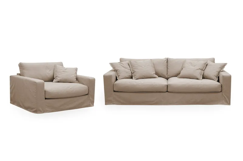 Valencia Extra Djup 3-sits soffa + fåtölj med avtagbar och tvättbar klädsel - Ljusbrun - Products - Möbler - Soffa - Soffgrupp