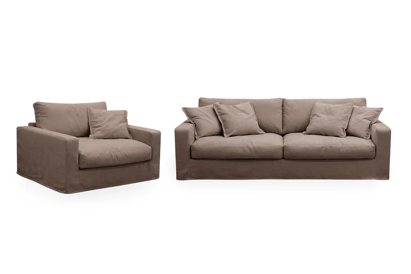 Valencia Extra Djup 3-sits soffa + fåtölj med avtagbar och tvättbar klädsel - Mörkbrun - Products - Möbler - Soffa - Soffgrupp
