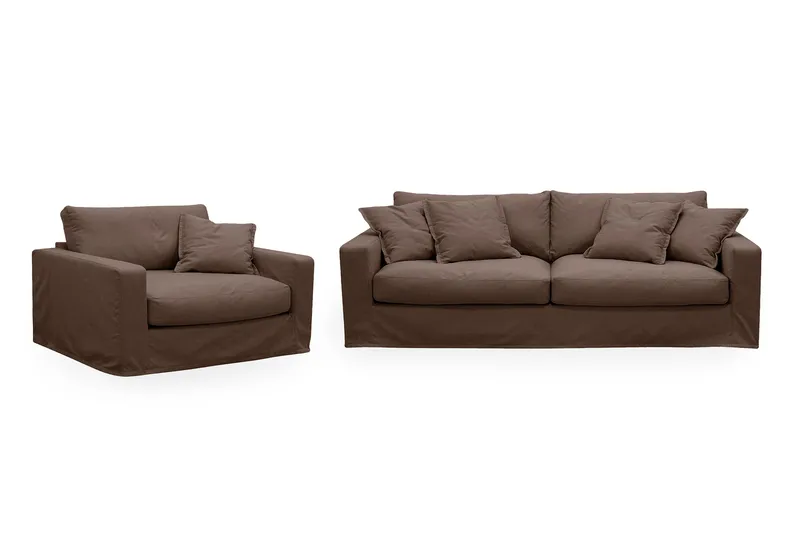 Valencia Extra Djup 3-sits soffa + fåtölj med avtagbar och tvättbar klädsel - Mörkbrun - Products - Möbler - Soffa - Soffgrupp