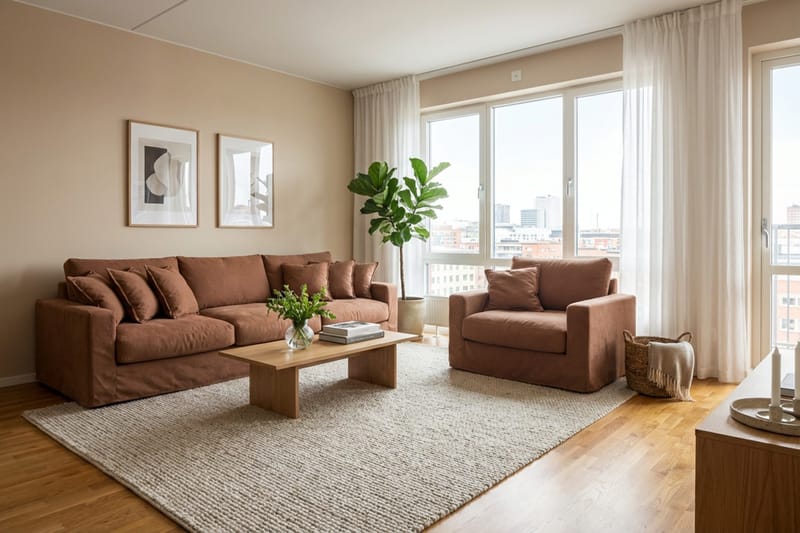 Valencia Extra Djup 5-sits soffa + fåtölj med avtagbar och tvättbar klädsel - Rödbrun - Products - Möbler - Soffa - Soffgrupp