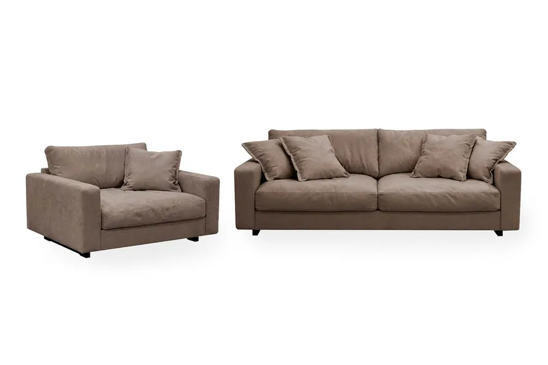 Valencia Soffgrupp Extra Djup 3-sits Soffa + Fåtölj i Chenille - Mörkbrun - Products - Möbler - Soffa - Soffgrupp