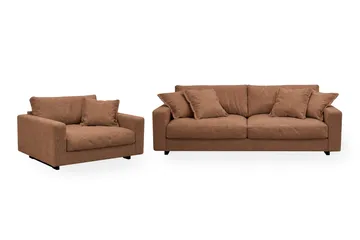 Valencia Soffgrupp Extra Djup 3-sits Soffa + Fåtölj i Chenille - Rostbrun - Products - Möbler - Soffa - Soffgrupp