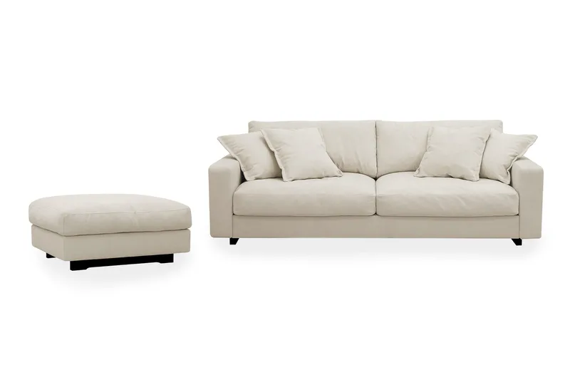 Valencia Soffgrupp Extra Djup 3-sits Soffa + Fotpall i Chenille - Beige - Products - Möbler - Soffa - Hörnsoffa