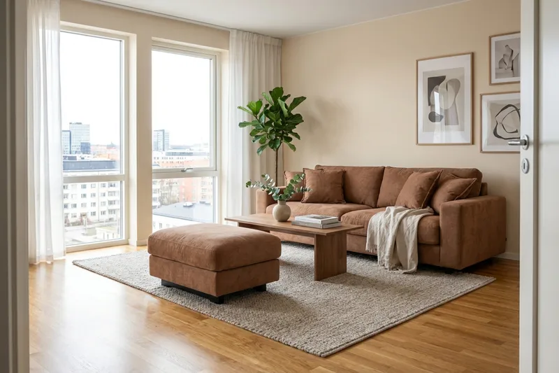 Valencia Soffgrupp Extra Djup 3-sits Soffa + Fotpall i Chenille - Rostbrun - Products - Möbler - Soffa - Hörnsoffa