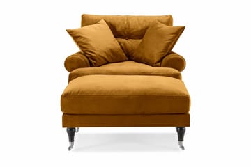 Andrew Fåtölj med Fotpall Sammet - Amber/Krom - Products - Möbler - Fåtölj & stolar - Fåtölj - Sammetsfåtölj