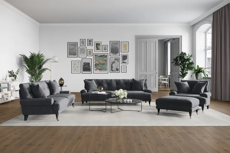 Andrew Loveseat Sammet - Mörkgrå/Krom - Products - Möbler - Fåtölj & stolar - Fåtölj - Sammetsfåtölj