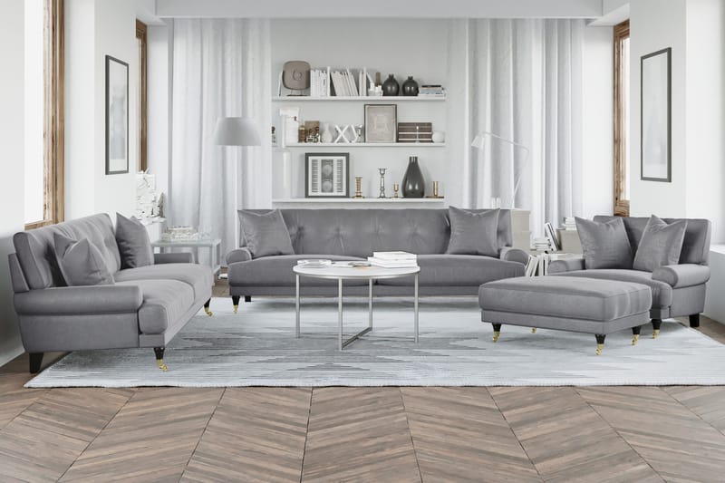 Andrew Loveseat Sammet - Silvergrå/Mässing - Products - Möbler - Fåtölj & stolar - Fåtölj - Sammetsfåtölj