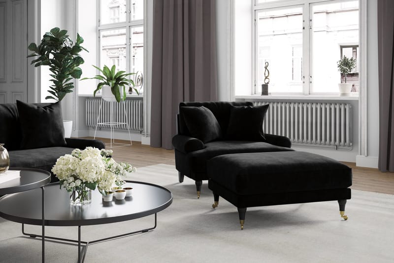 Andrew Loveseat Sammet - Svart/Mässing - Products - Möbler - Fåtölj & stolar - Fåtölj - Sammetsfåtölj
