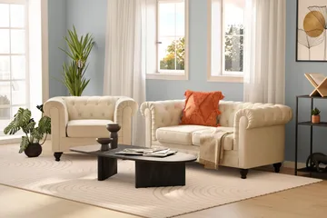 Chesterfield Lyx Stor skön djup sammetsfåtölj - Fåtölj till vardagsrum - Beige Sammet - Products - Möbler - Fåtölj & stolar - Fåtölj - Chesterfield fåtölj