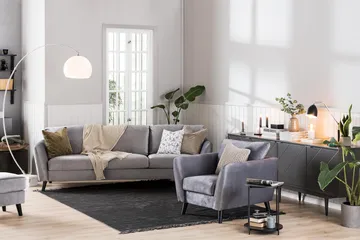 Trend Fåtölj med Fotpall - Ljusgrå Sammet - Products - Möbler - Fåtölj & stolar - Fåtölj - Fåtölj med fotpall