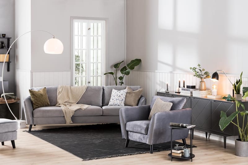 Trend Fåtölj med Fotpall - Ljusgrå Sammet - Products - Möbler - Fåtölj & stolar - Fåtölj - Fåtölj med fotpall