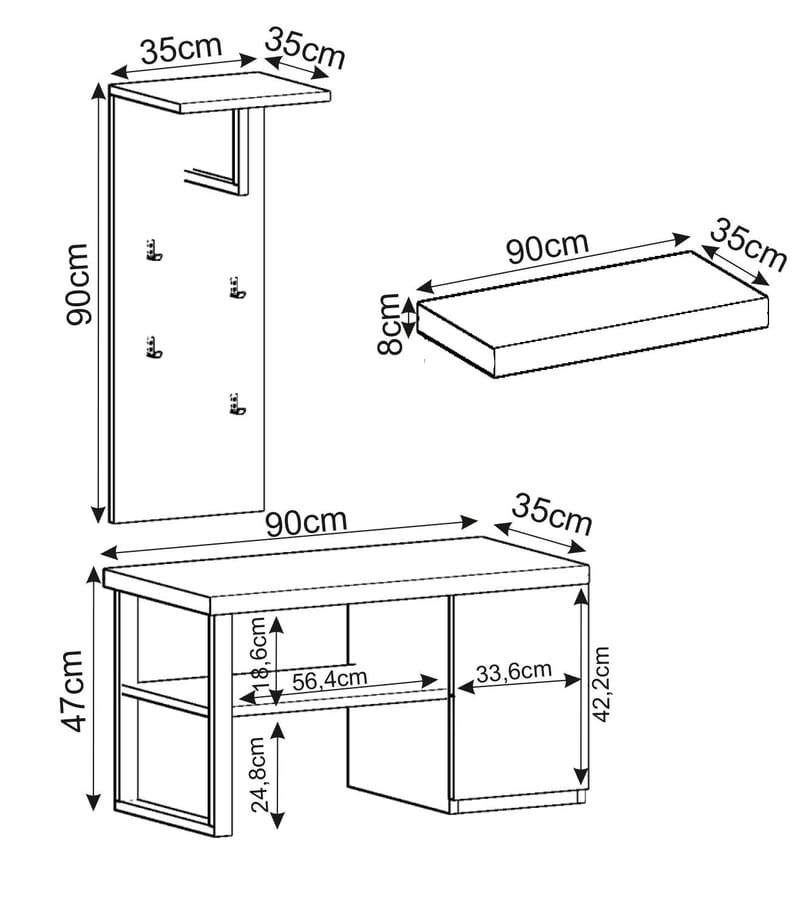 Uniqo Hallställsset 35x90x35 cm - Antik valnöt - Products - Möbler - Fåtölj & stolar - Sittbänk