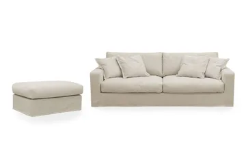 Valencia Extra Djup 3-sits soffa + fotpall med avtagbar och tvättbar klädsel, Beige