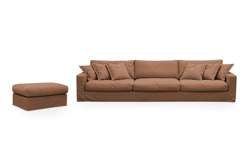 Valencia Extra Djup 5-sits soffa + fotpall med avtagbar och tvättbar klädsel, Rödbrun