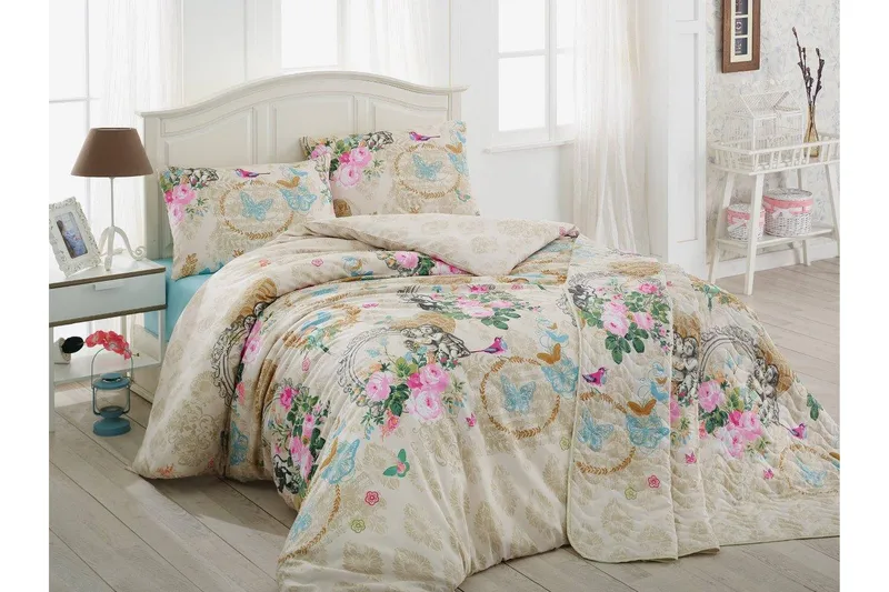 Eponj Home Bäddset Dubbelt 4-dels, Beige/Vit/Multi