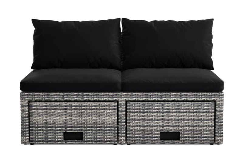 Bahamas Liten Balkongsoffa med dynor och pallar i konstrotting, Grå