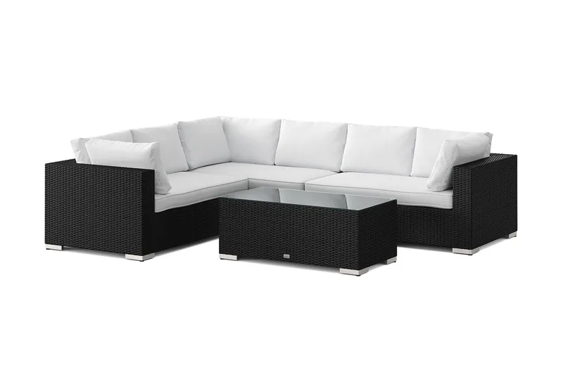 Bahamas L-formad utesoffa höger, 6-sits med bord, Svart
