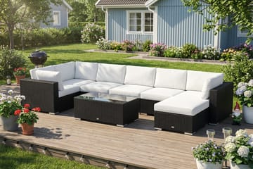 Bahamas U-formad utomhus loungegrupp 7-sits med vändbar divan och bord - Svart - Products - Utemöbler & utemiljö - Loungemöbler - Loungeset & loungegrupp