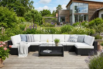 Bahamas U-formad utomhus loungegrupp med öppet avslut, 8-sits med bord och hylla - Svart - Products - Utemöbler & utemiljö - Loungemöbler - Loungeset & loungegrupp