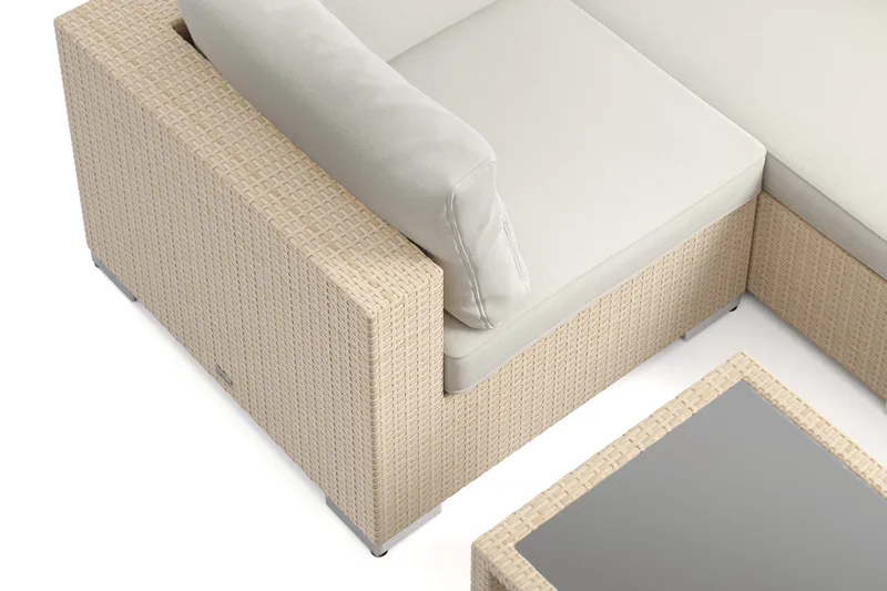 Bahamas U-formad utomhus loungegrupp med stängt avslut, 7-sits med bord och hylla - Beige - Products - Utemöbler & utemiljö - Loungemöbler - Loungeset & loungegrupp