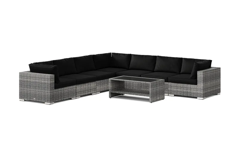 Bahamas utomhus hörnsoffa 7-sits vändbar och bord med hylla, Grå