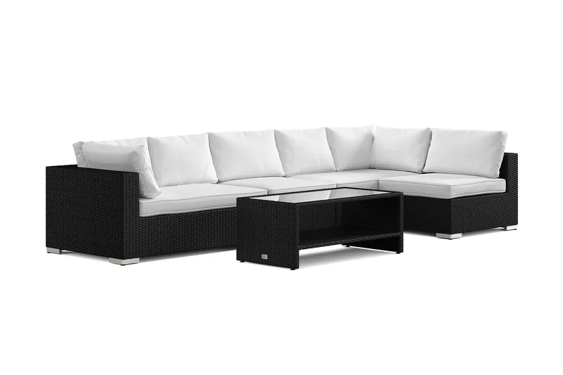 Bahamas utomhus loungegrupp 6-sits med vändbar schäslong och bord med hylla, Svart