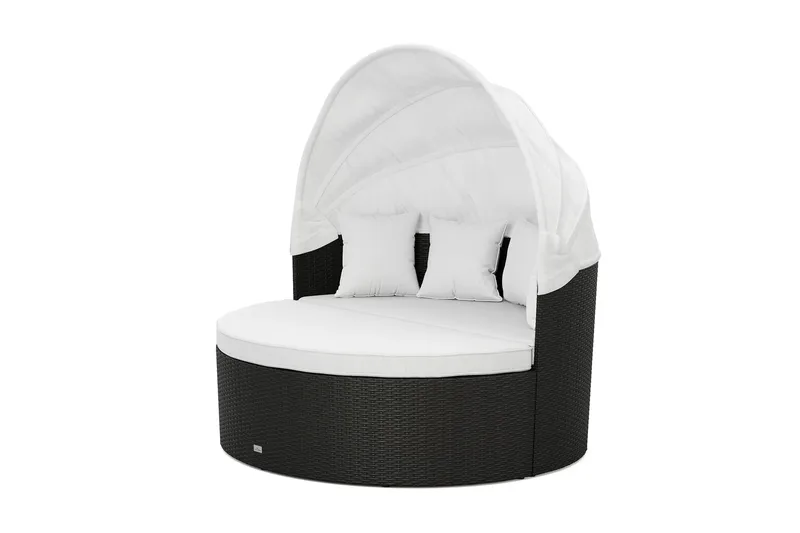 Florens Rund dubbel Solsäng med tak - Soffbord med glasskiva i konstrotting - Svart - Products - Utemöbler & utemiljö - Loungemöbler - Solbädd