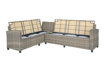 James Light Stor L-formad vändbar loungegrupp utomhus i konstrotting med förvaring och vita dynor - Brun / Beige - Products - Utemöbler & utemiljö - Loungemöbler - Loungeset & loungegrupp