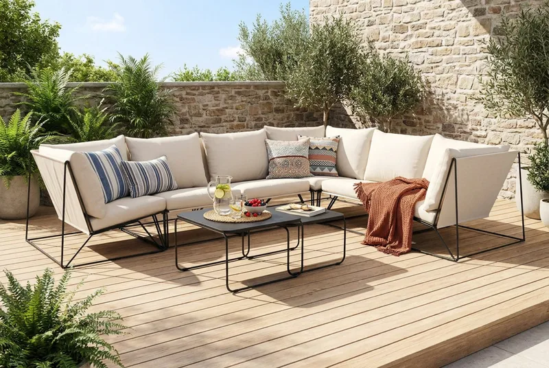 Usteryd utomhus L-soffa 6-sits vändbar - Svart/Beige - Products - Utemöbler & utemiljö - Loungemöbler - Loungesoffor