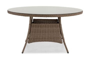 Marcus Stort Runt Matbord Utomhus 140 cm – Utebord i konstrotting med glasskiva för Uteplats och Trädgård - Natur Brun - Products - Utemöbler & utemiljö - Utebord & trädgårdsbord - Matbord utomhus