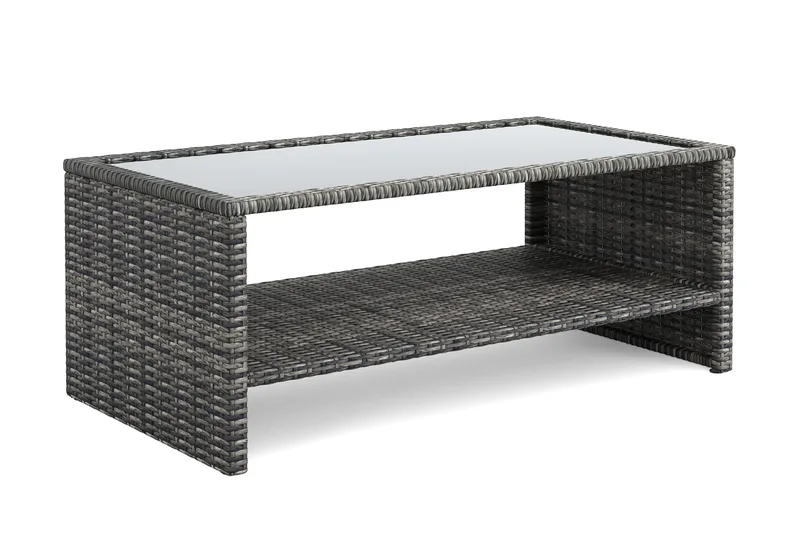 Wisconsin Soffbord utomhus i konstrotting med glasskiva och hylla för förvaring 58x110x43 cm - Grå - Products - Utemöbler & utemiljö - Utebord & trädgårdsbord - Loungebord & soffbord utomhus
