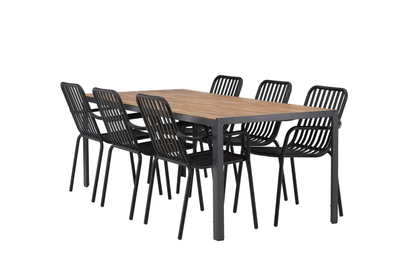 Break Matgrupp Utomhus 205 cm + 6 st Peking Karmstolar, Svart/Brun