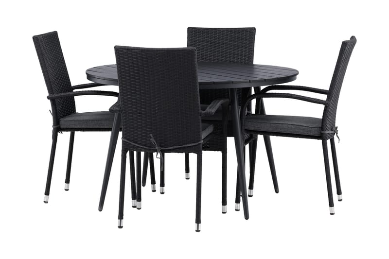 Break Matgrupp Utomhus Rund Ø120cm + 4 Anna Matstolar - Beige/Svart - Products - Utemöbler & utemiljö - Utegrupp - Matgrupp utomhus