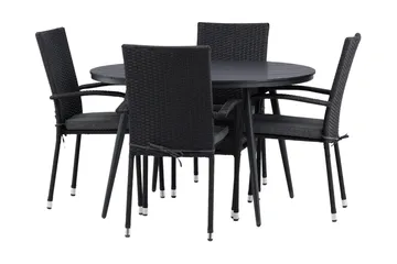 Break Matgrupp Utomhus Rund Ø120cm + 4 Anna Matstolar - Beige/Svart - Products - Utemöbler & utemiljö - Utegrupp - Matgrupp utomhus
