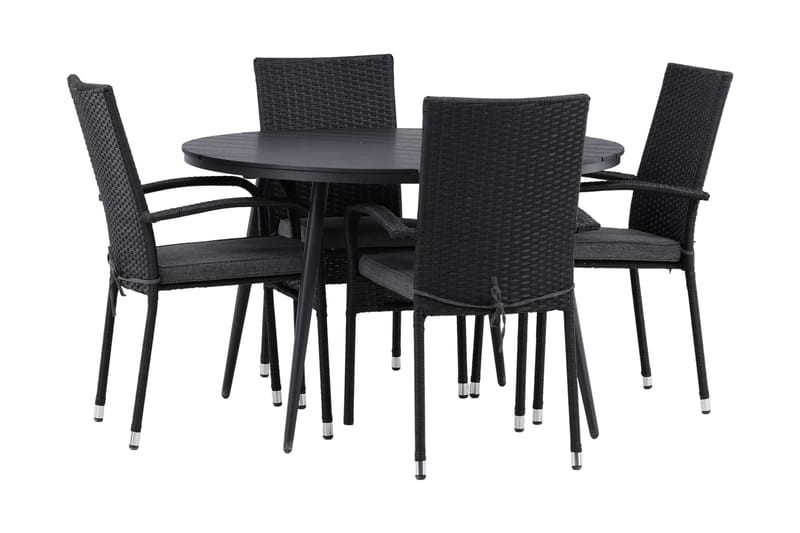 Break Matgrupp Utomhus Rund Ø120cm + 4 Anna Matstolar - Beige/Svart - Products - Utemöbler & utemiljö - Utegrupp - Matgrupp utomhus