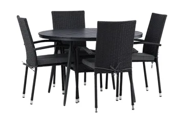 Break Matgrupp Utomhus Rund Ø120cm + 4 Anna Matstolar - Beige/Svart - Products - Utemöbler & utemiljö - Utegrupp - Matgrupp utomhus