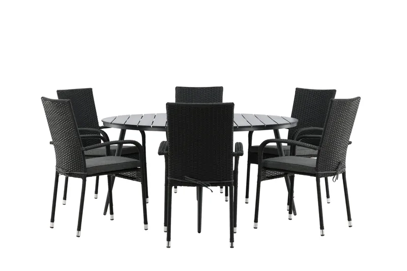 Break Matgrupp Utomhus Rund 150 cm + 6 Anna Matstol - Svart - Products - Utemöbler & utemiljö - Utegrupp - Matgrupp utomhus