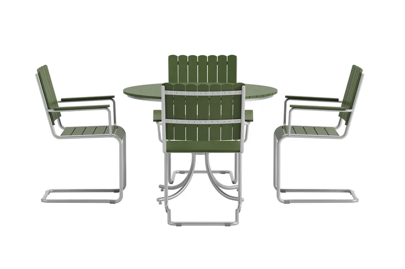 Kullaberg rund matgrupp utomhus med 4 stolar 104 cm stål aintwood - Grön - Products - Utemöbler & utemiljö - Utegrupp - Matgrupp utomhus