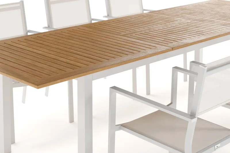 Las Vegas Förlängningsbart Matbord 220-280 cm med 6 Las Vegas Karmstolar - Natur/Vit - Products - Utemöbler & utemiljö - Utegrupp - Matgrupp utomhus