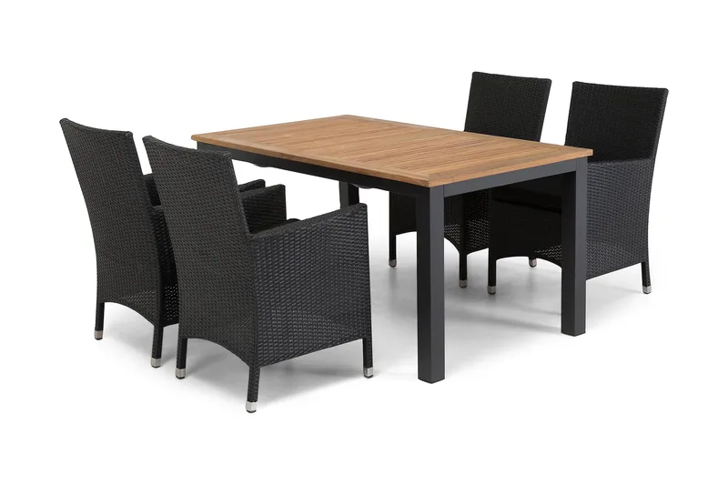 Las Vegas Matgrupp Utomhus 152-210 + 4 Thor Fåtölj - Svart/Teak - Products - Utemöbler & utemiljö - Utegrupp - Matgrupp utomhus