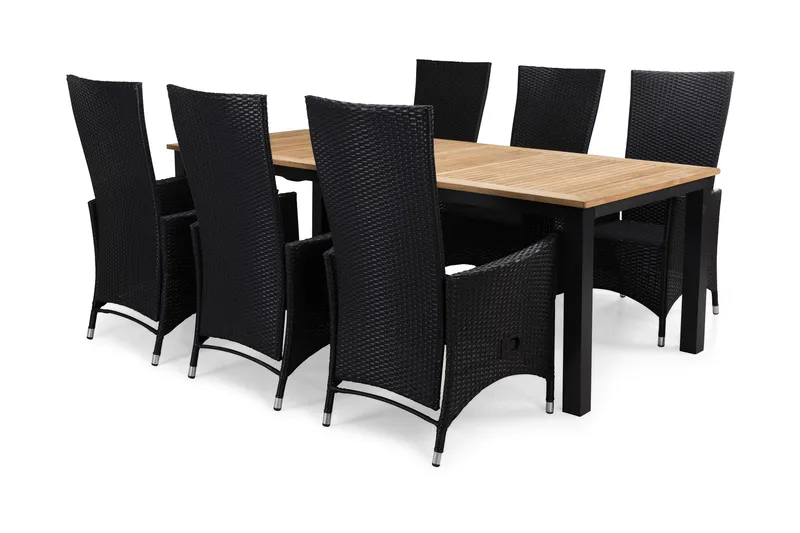 Las Vegas Matgrupp Utomhus 220-280 + 6 Jenny Ställbar Fåtölj - Inkl Dyna Svart/Teak/Svart - Products - Utemöbler & utemiljö - Utegrupp - Matgrupp utomhus