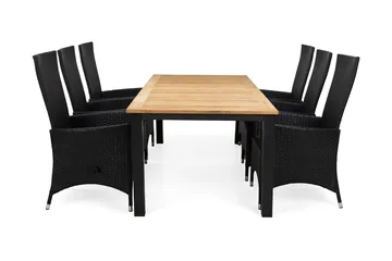 Las Vegas Matgrupp Utomhus 220-280 + 6 Jenny Ställbar Fåtölj - Inkl Dyna Svart/Teak/Svart - Products - Utemöbler & utemiljö - Utegrupp - Matgrupp utomhus