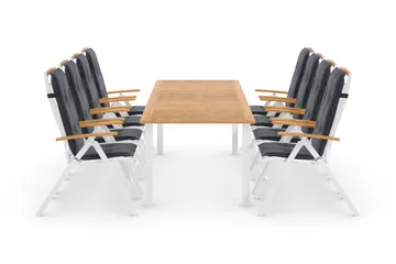 Las Vegas Matgrupp Utomhus 220-280 + 8 Positionsstol Lyx m Dyna - Vit/Teak/Vit/Teak/Grå - Products - Utemöbler & utemiljö - Utegrupp - Matgrupp utomhus