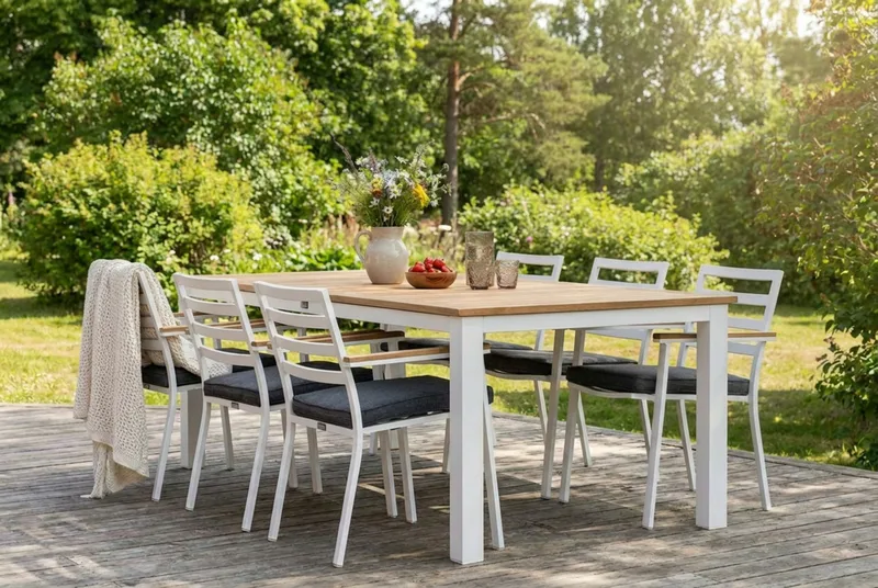 Las Vegas Matgrupp Utomhus 220-280 cm + 6 Oliver Matstol - Teak/Vit - Products - Utemöbler & utemiljö - Utegrupp - Matgrupp utomhus