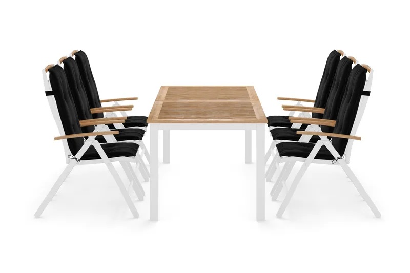 Las Vegas Matgrupp Utomhus 220-280x100+ 6 Las Vegas Lyx Stol m Dyna, Vit/Teak/Svart