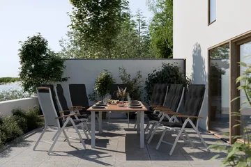 Las Vegas Matgrupp Utomhus 220-280x100+ 8 Las Vegas Lyx Stol m Dyna - Vit/Teak/Svart - Products - Utemöbler & utemiljö - Utegrupp - Matgrupp utomhus