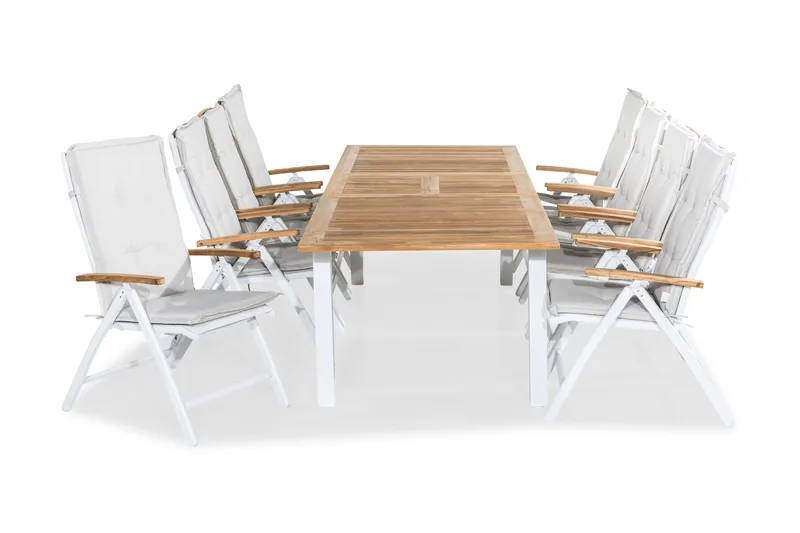 Las Vegas Matgrupp Utomhus 220-280x100+ 8 Positionsstol Lyx Stol m D, Teak/Vit