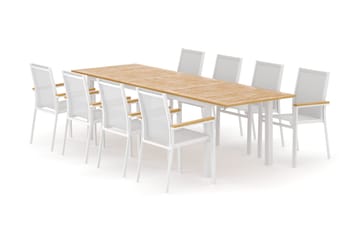 Las Vegas utomhus matgrupp förlängningsbart 220x280x100 cm med 8 Las Vegas stapelstolar, Vit